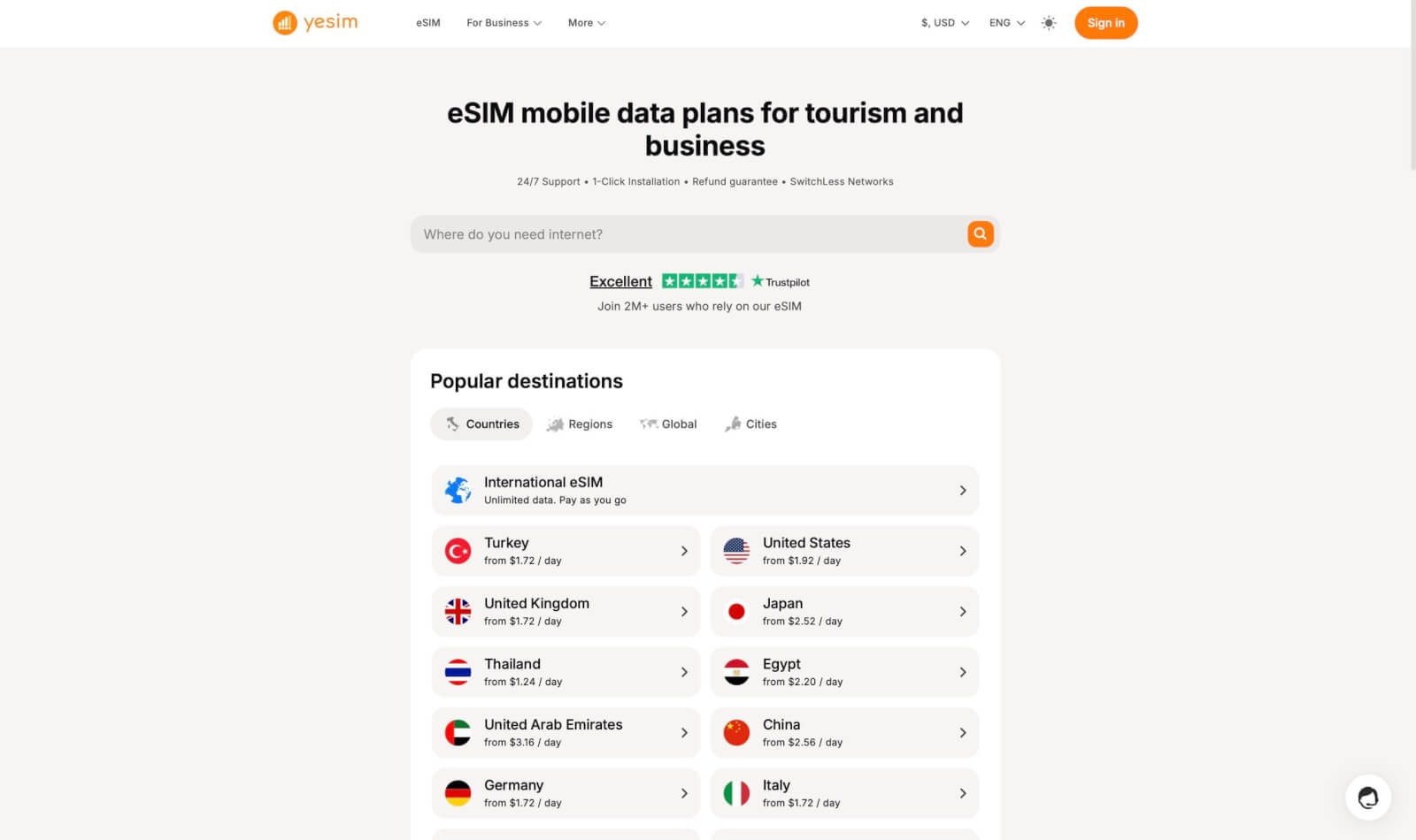 Yesim – international eSIM for tourism and business